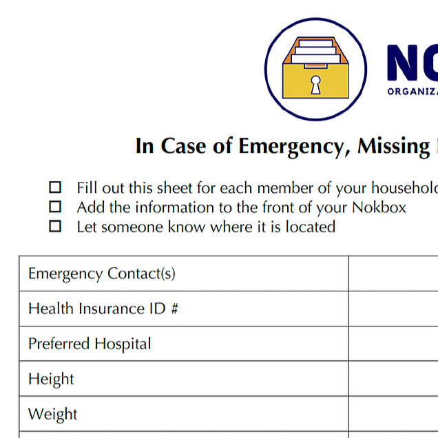 In Case of Emergency/Missing Persons Sheet + Digital Download